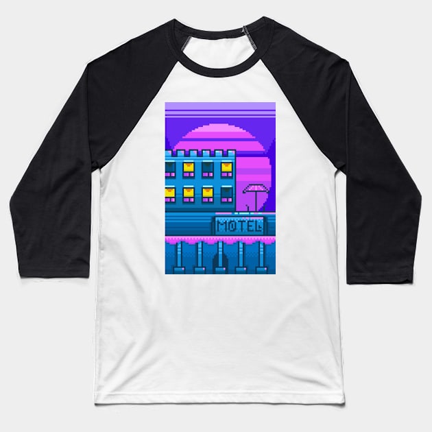 Motel Pixel Synthwave Baseball T-Shirt by BLUESIDE